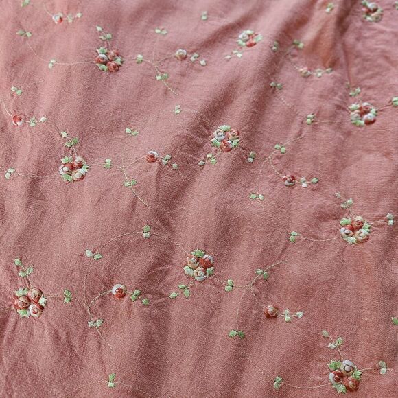 Vintage Floral Embroidered Pink Linen Blend Shift Dress Size 14 Romantic Lined - Picture 9 of 10